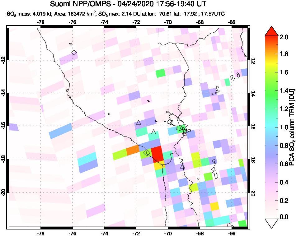 A sulfur dioxide image over Peru on Apr 24, 2020.