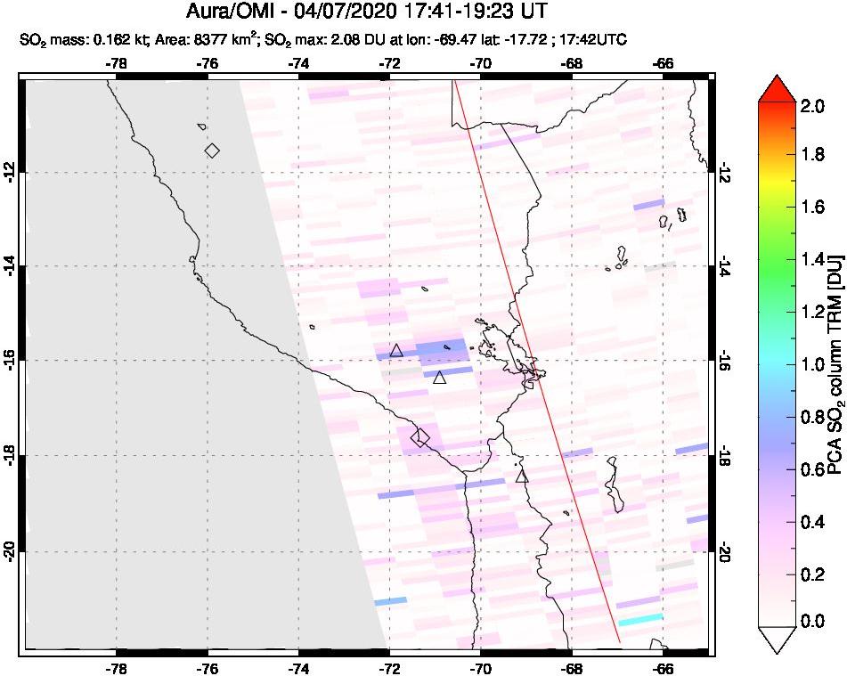 A sulfur dioxide image over Peru on Apr 07, 2020.