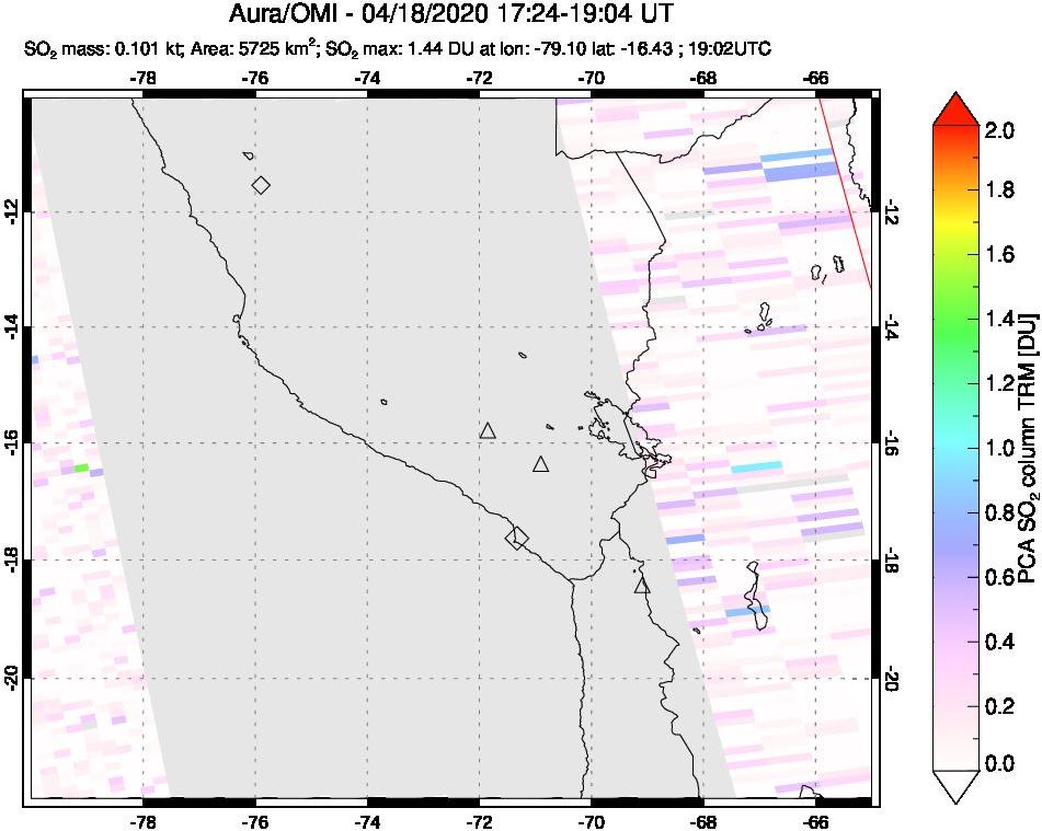 A sulfur dioxide image over Peru on Apr 18, 2020.