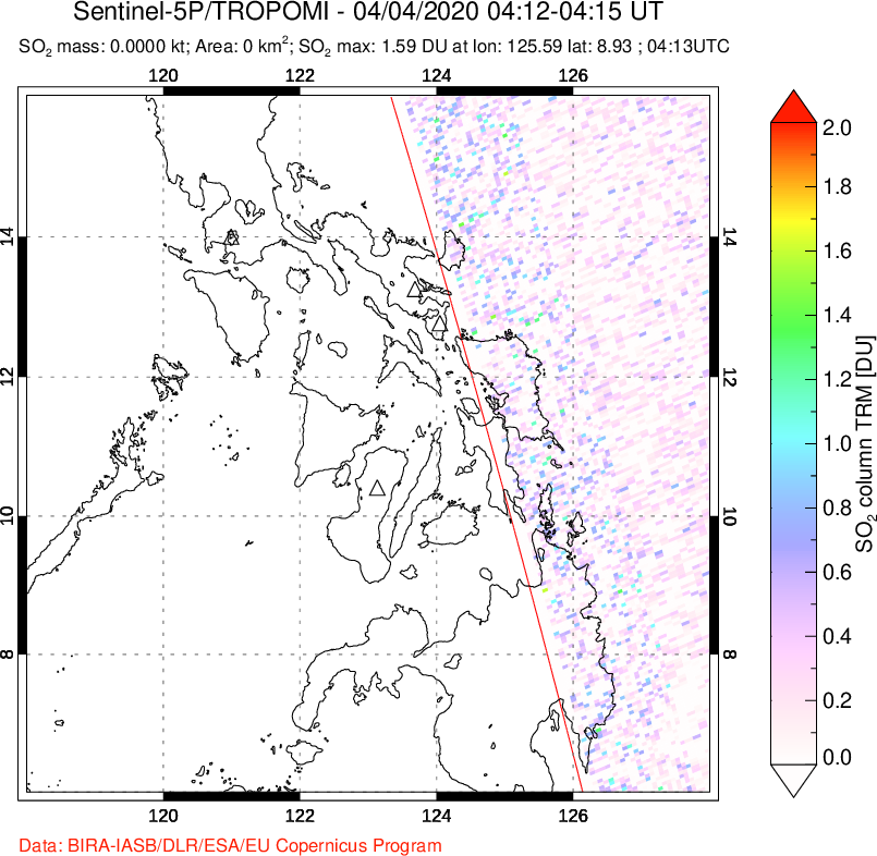 A sulfur dioxide image over Philippines on Apr 04, 2020.