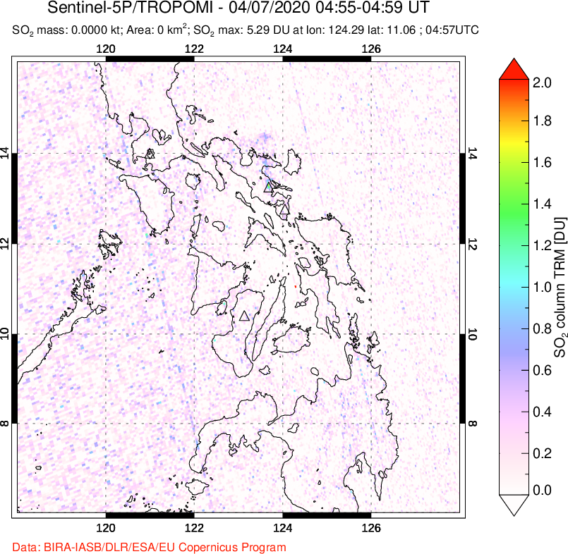 A sulfur dioxide image over Philippines on Apr 07, 2020.