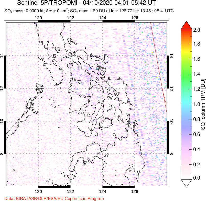 A sulfur dioxide image over Philippines on Apr 10, 2020.