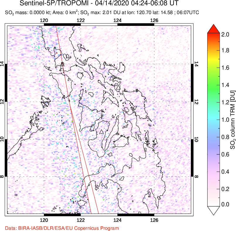 A sulfur dioxide image over Philippines on Apr 14, 2020.