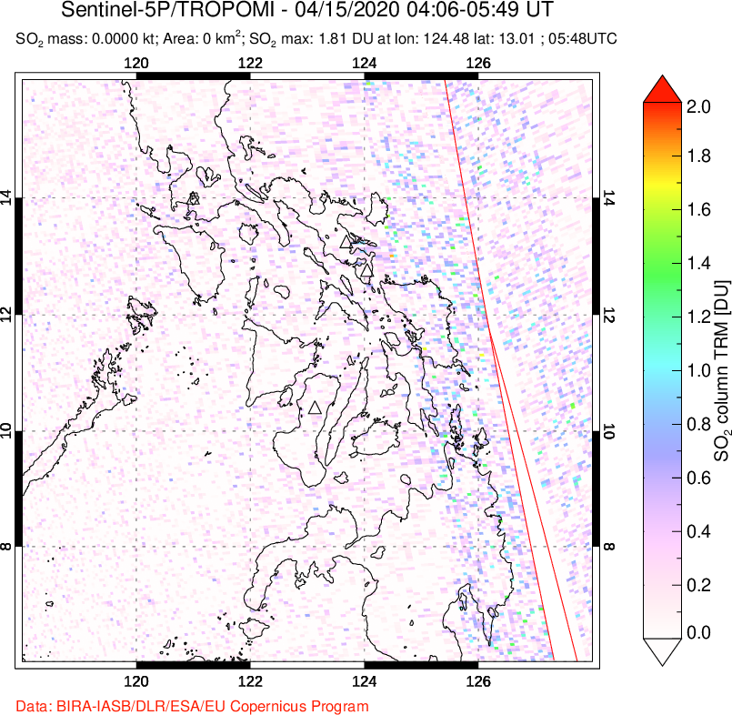 A sulfur dioxide image over Philippines on Apr 15, 2020.