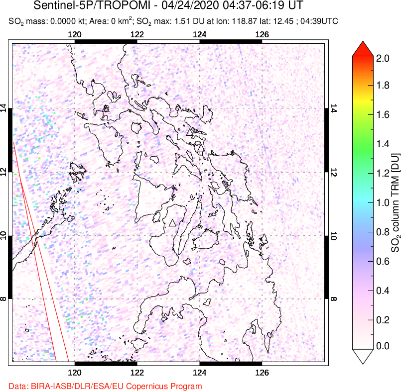 A sulfur dioxide image over Philippines on Apr 24, 2020.