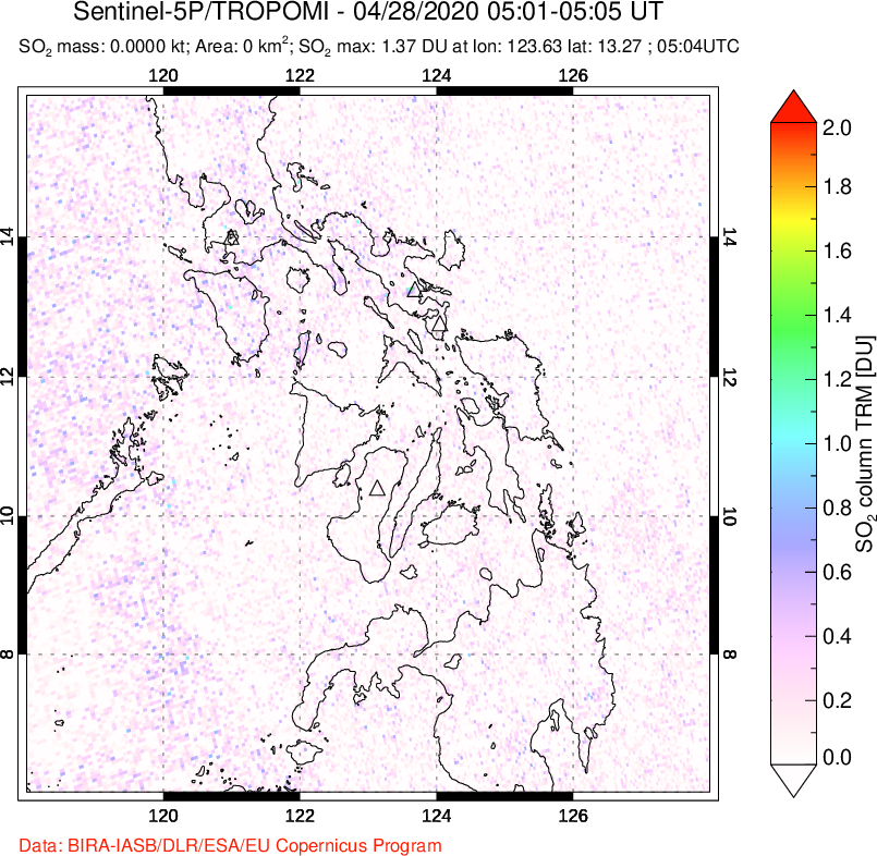 A sulfur dioxide image over Philippines on Apr 28, 2020.