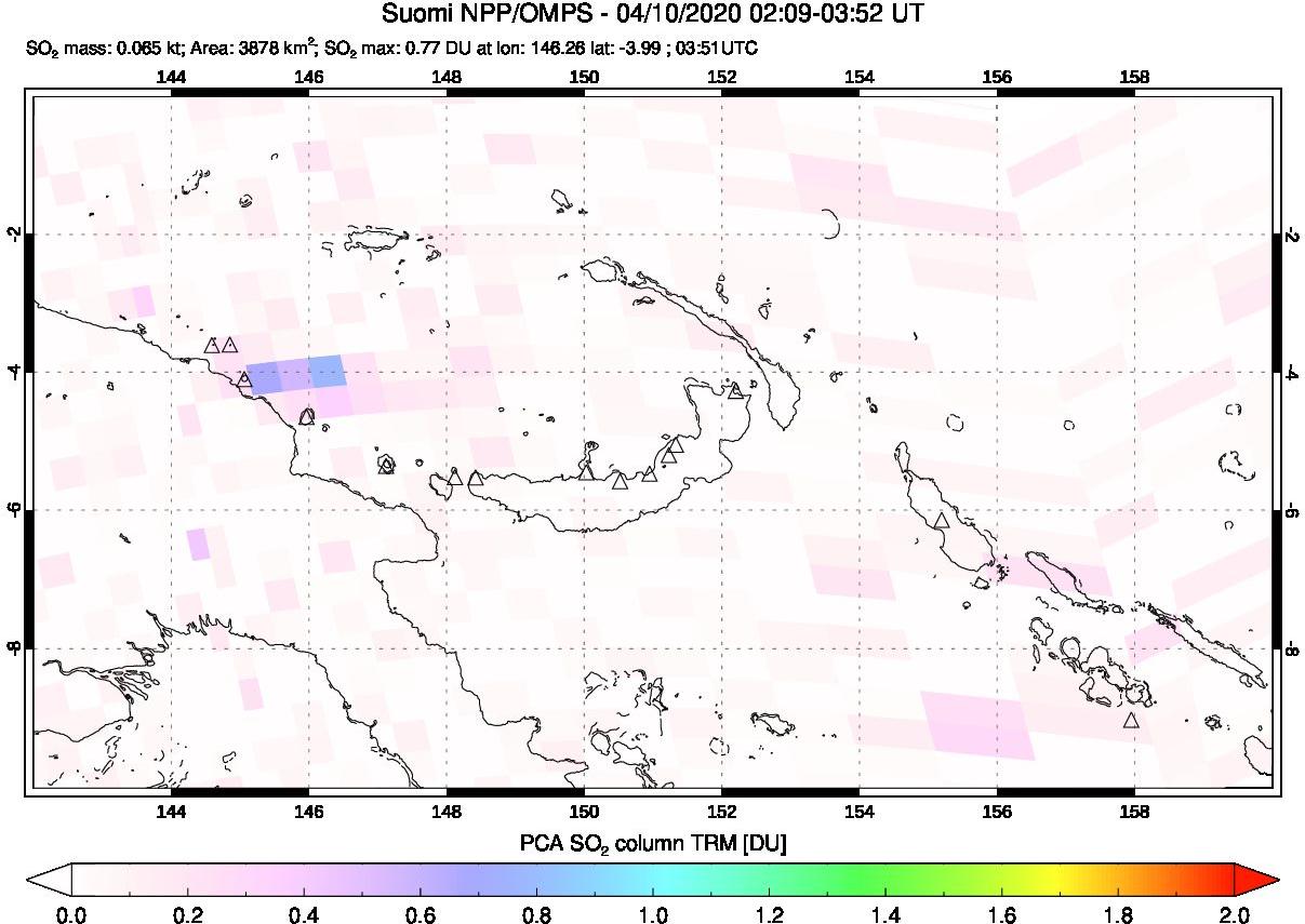 A sulfur dioxide image over Papua, New Guinea on Apr 10, 2020.