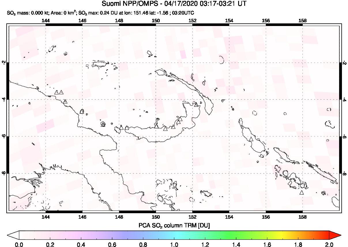 A sulfur dioxide image over Papua, New Guinea on Apr 17, 2020.