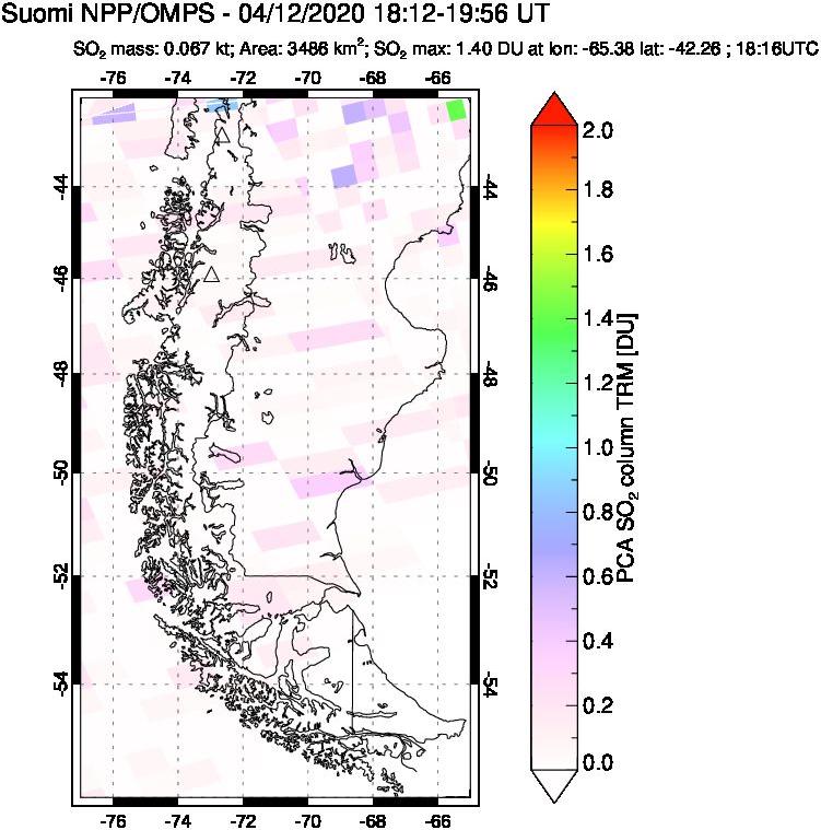 A sulfur dioxide image over Southern Chile on Apr 12, 2020.