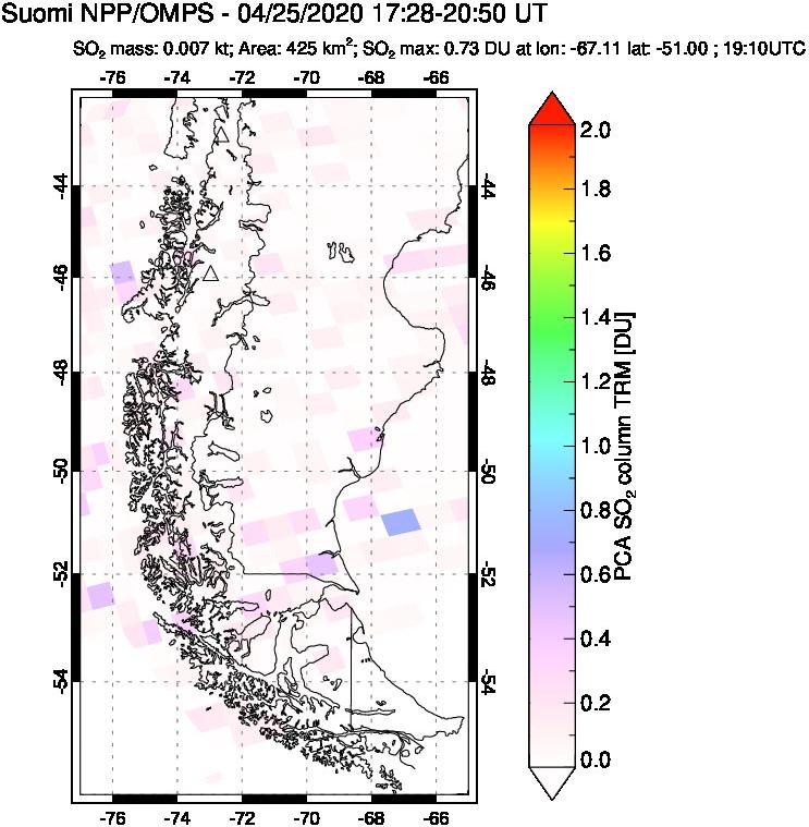 A sulfur dioxide image over Southern Chile on Apr 25, 2020.