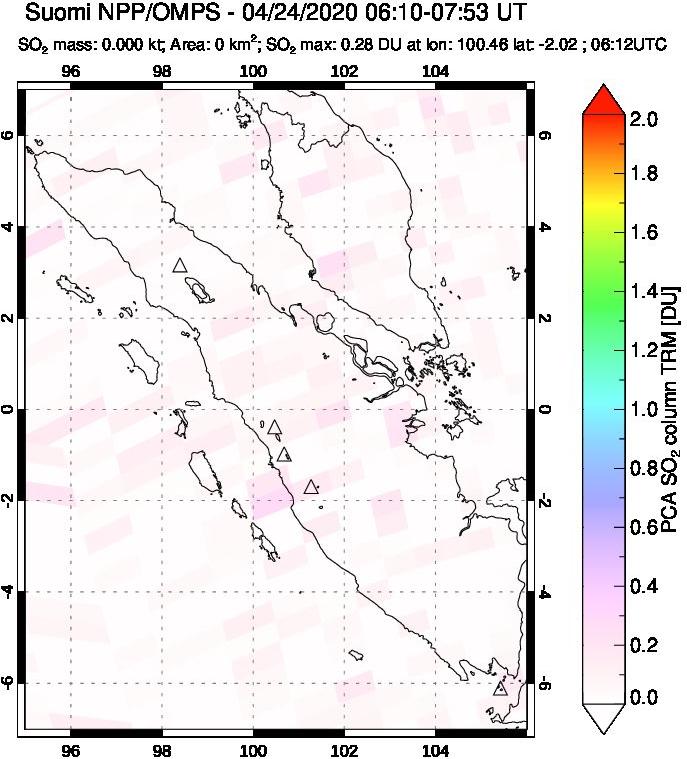A sulfur dioxide image over Sumatra, Indonesia on Apr 24, 2020.