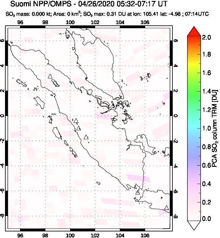 A sulfur dioxide image over Sumatra, Indonesia on Apr 26, 2020.