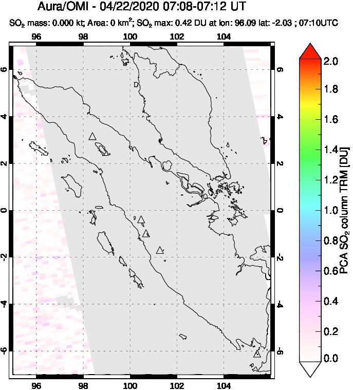 A sulfur dioxide image over Sumatra, Indonesia on Apr 22, 2020.