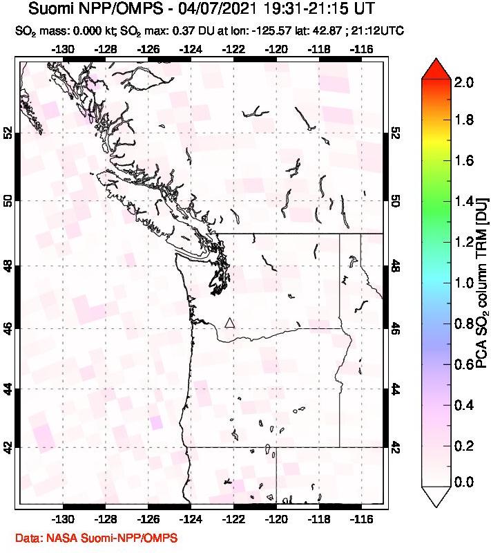 A sulfur dioxide image over Cascade Range, USA on Apr 07, 2021.