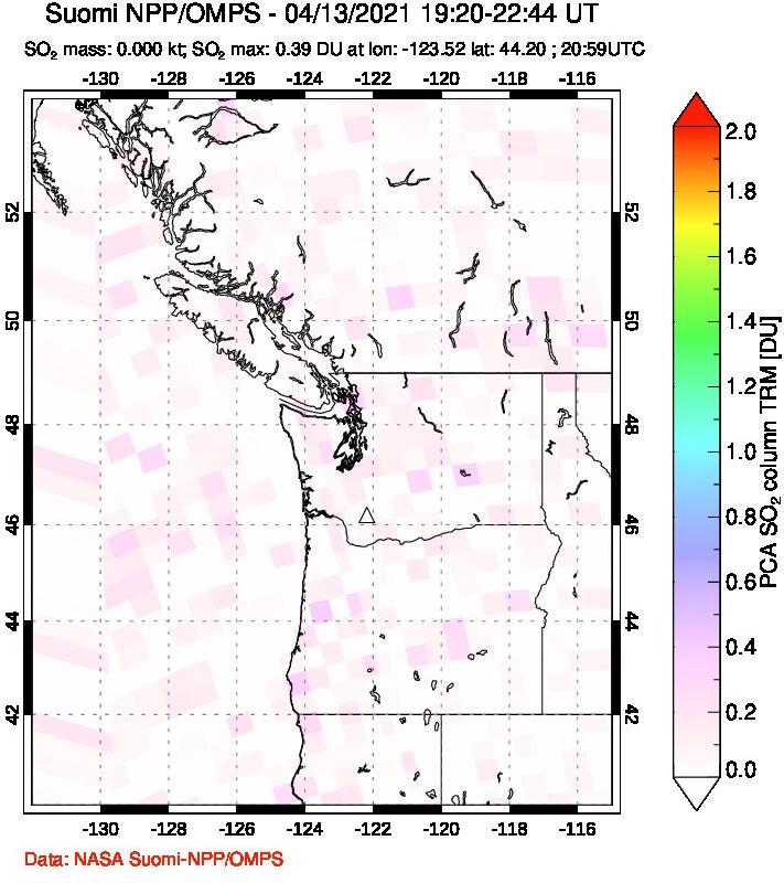 A sulfur dioxide image over Cascade Range, USA on Apr 13, 2021.