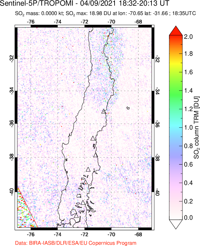 A sulfur dioxide image over Central Chile on Apr 09, 2021.