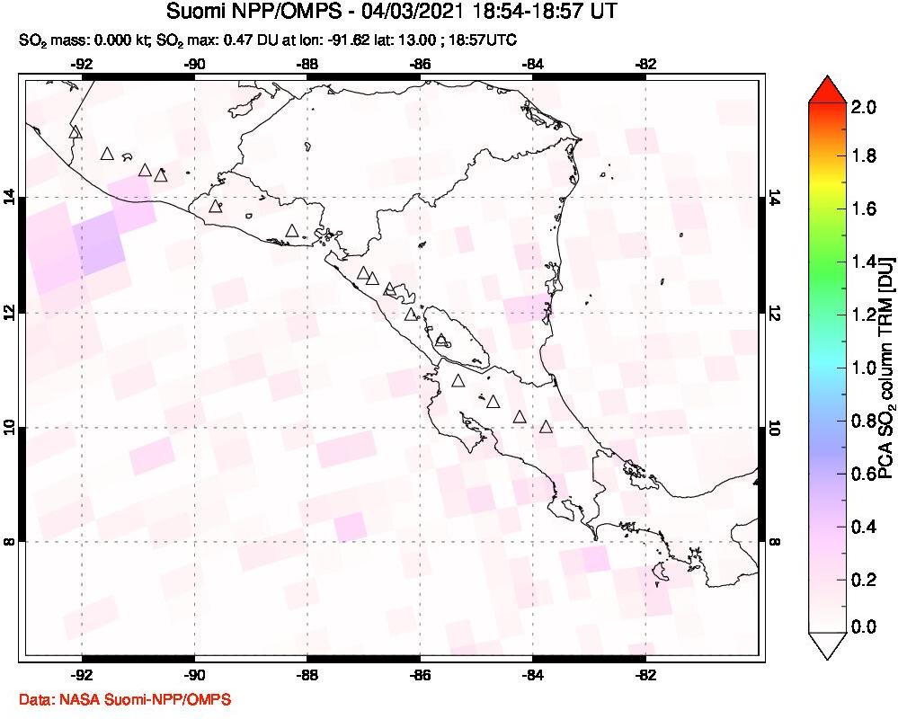 A sulfur dioxide image over Central America on Apr 03, 2021.