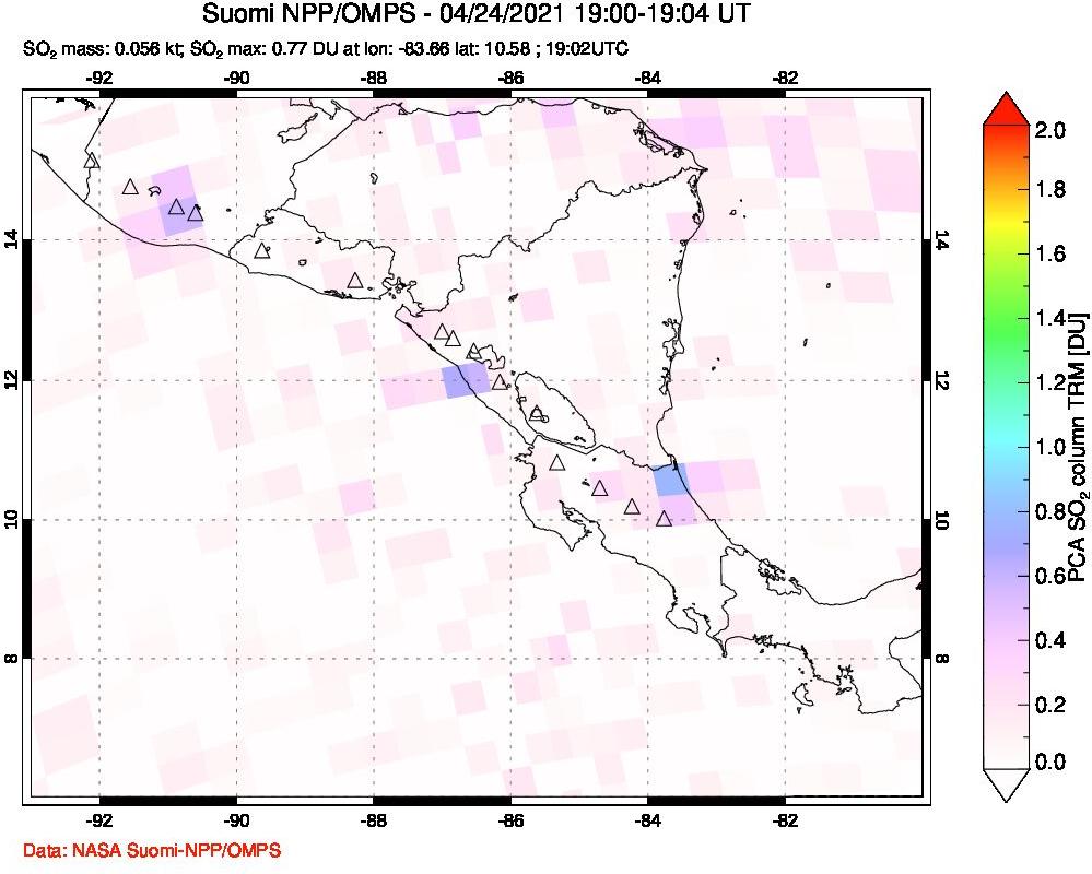 A sulfur dioxide image over Central America on Apr 24, 2021.