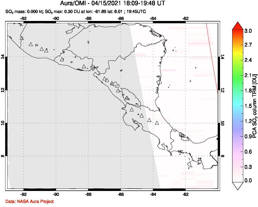 A sulfur dioxide image over Central America on Apr 15, 2021.