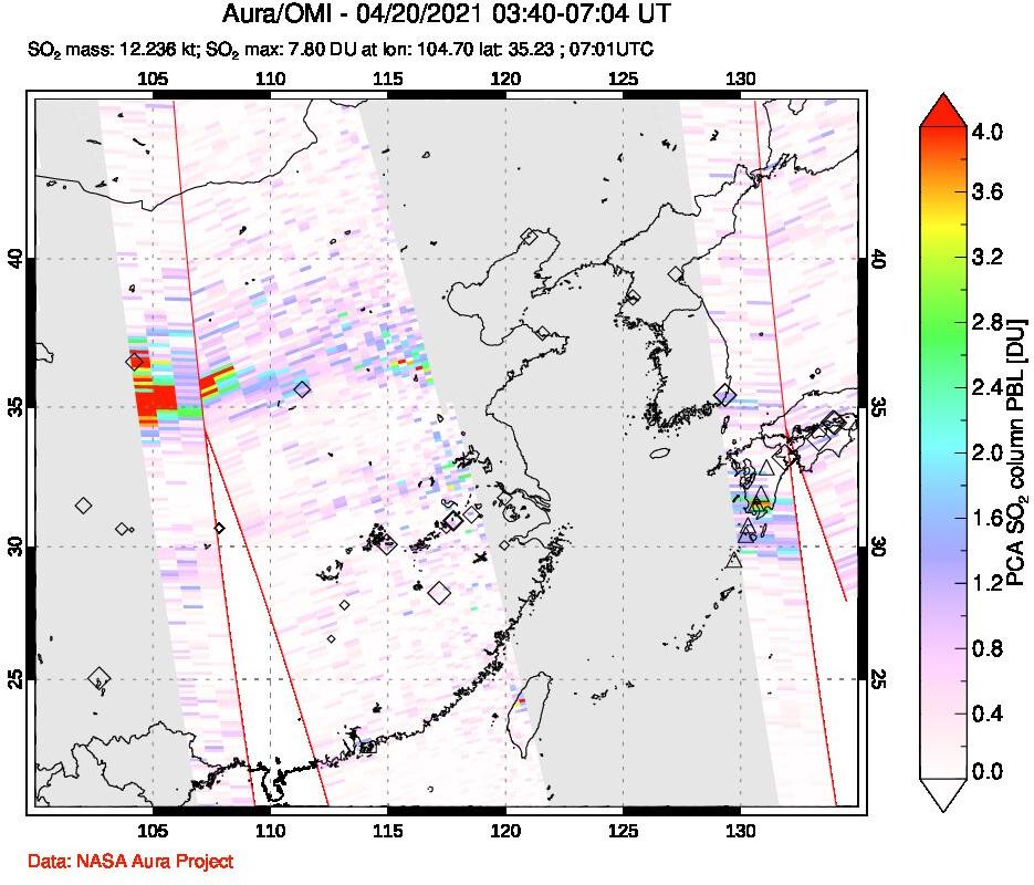 A sulfur dioxide image over Eastern China on Apr 20, 2021.