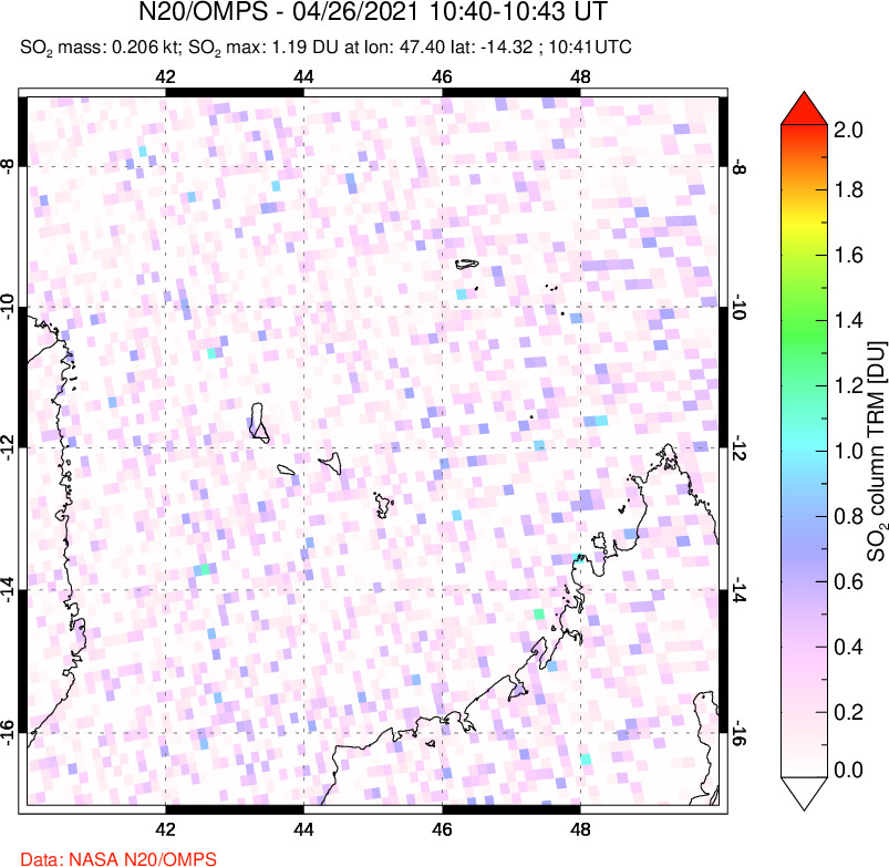 A sulfur dioxide image over Comoro Islands on Apr 26, 2021.