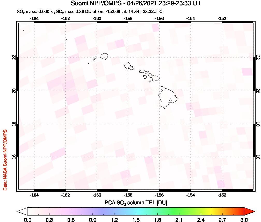 A sulfur dioxide image over Hawaii, USA on Apr 26, 2021.