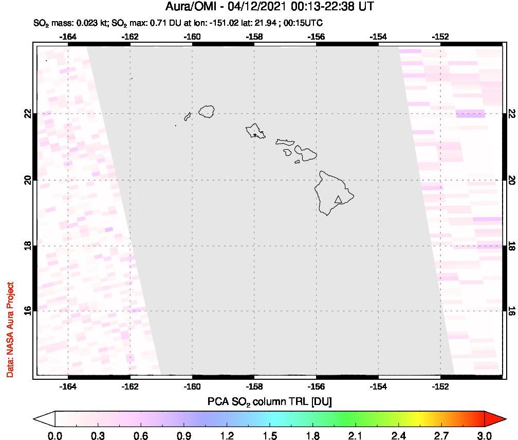 A sulfur dioxide image over Hawaii, USA on Apr 12, 2021.