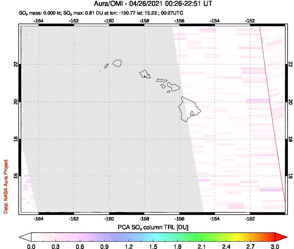 A sulfur dioxide image over Hawaii, USA on Apr 26, 2021.