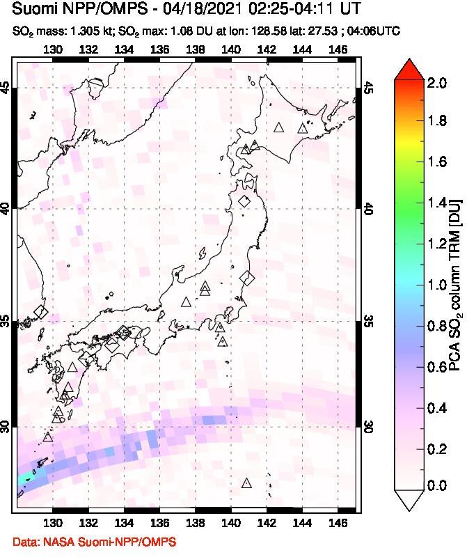 A sulfur dioxide image over Japan on Apr 18, 2021.