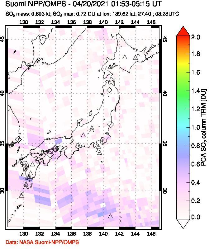 A sulfur dioxide image over Japan on Apr 20, 2021.