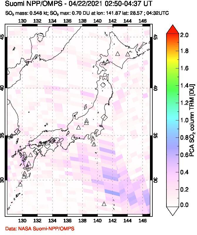 A sulfur dioxide image over Japan on Apr 22, 2021.