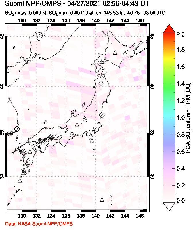 A sulfur dioxide image over Japan on Apr 27, 2021.