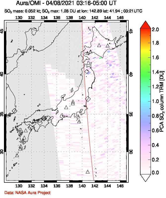 A sulfur dioxide image over Japan on Apr 08, 2021.