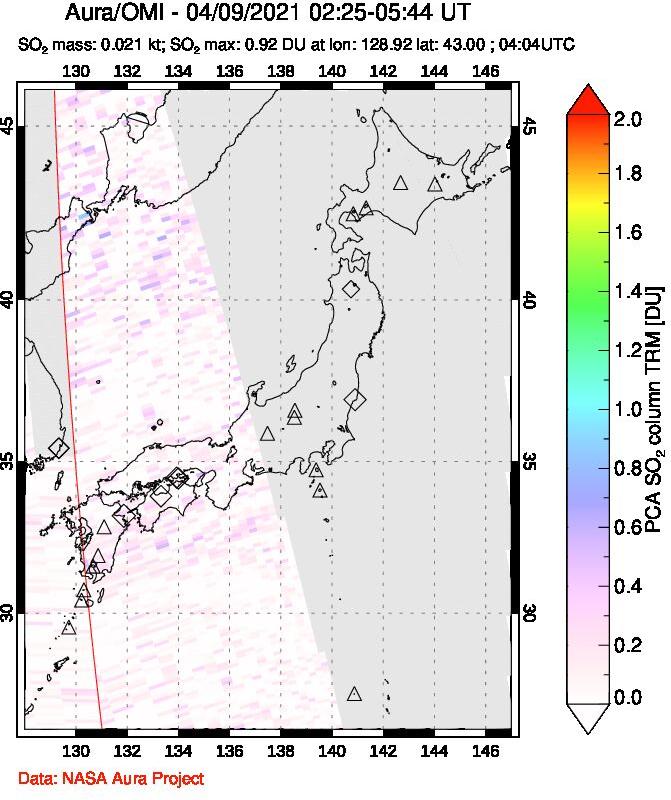 A sulfur dioxide image over Japan on Apr 09, 2021.