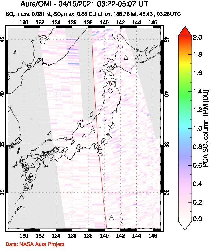 A sulfur dioxide image over Japan on Apr 15, 2021.