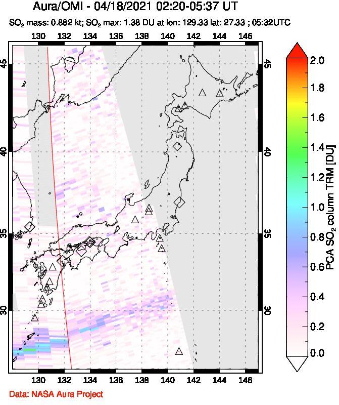 A sulfur dioxide image over Japan on Apr 18, 2021.