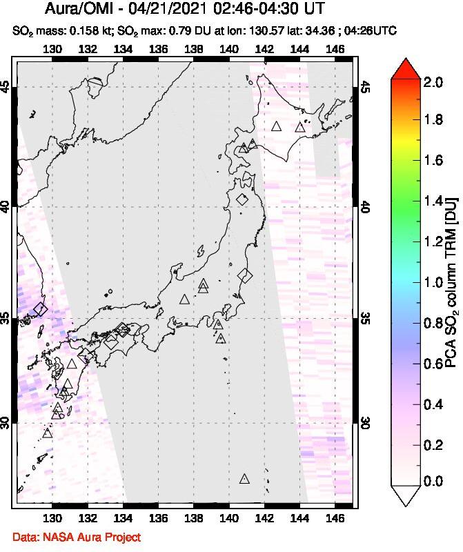A sulfur dioxide image over Japan on Apr 21, 2021.