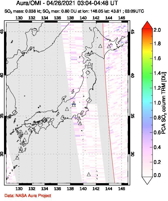 A sulfur dioxide image over Japan on Apr 26, 2021.