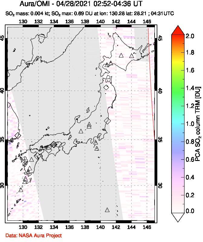 A sulfur dioxide image over Japan on Apr 28, 2021.