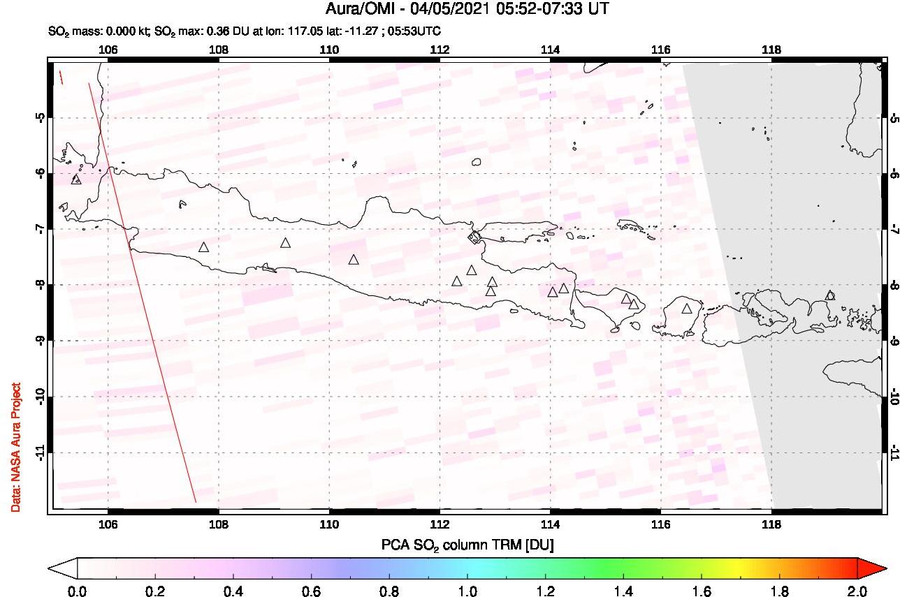 A sulfur dioxide image over Java, Indonesia on Apr 05, 2021.
