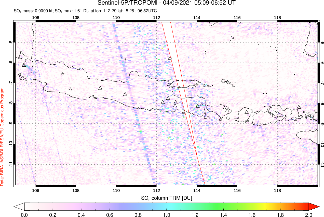 A sulfur dioxide image over Java, Indonesia on Apr 09, 2021.