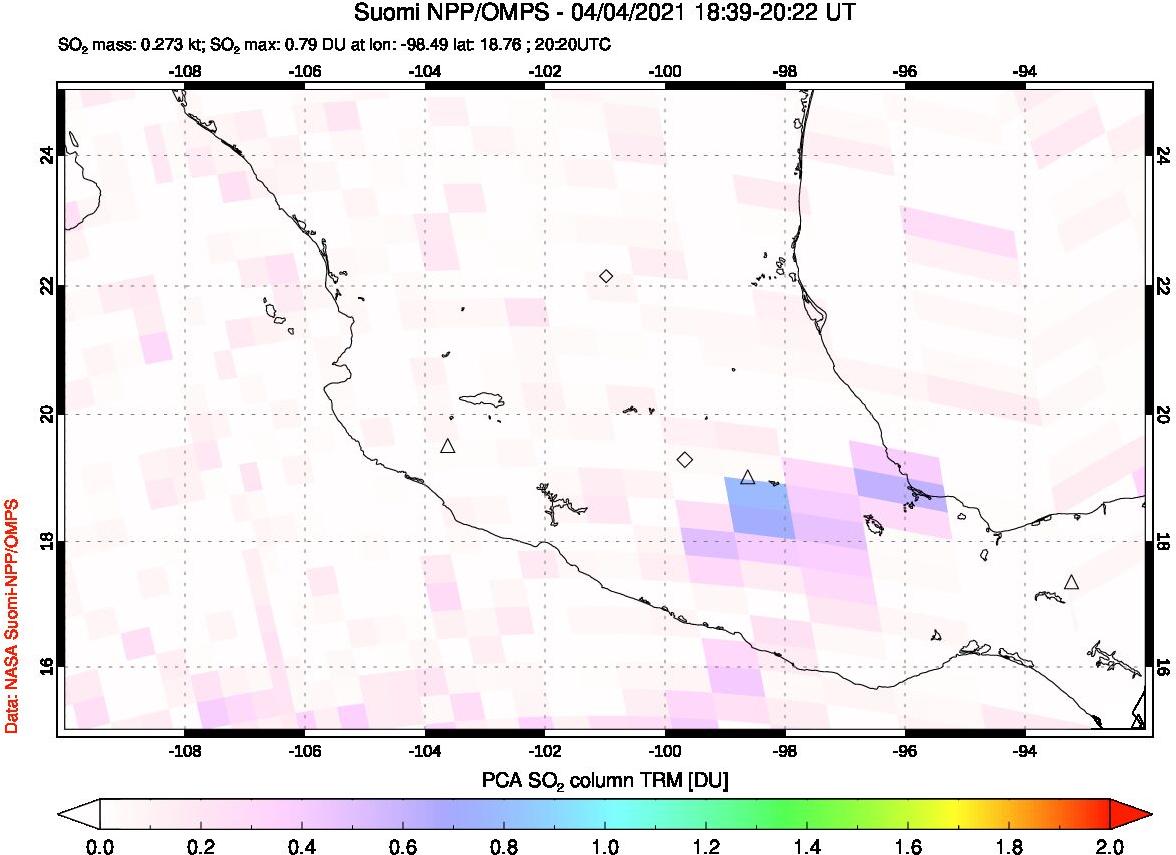A sulfur dioxide image over Mexico on Apr 04, 2021.