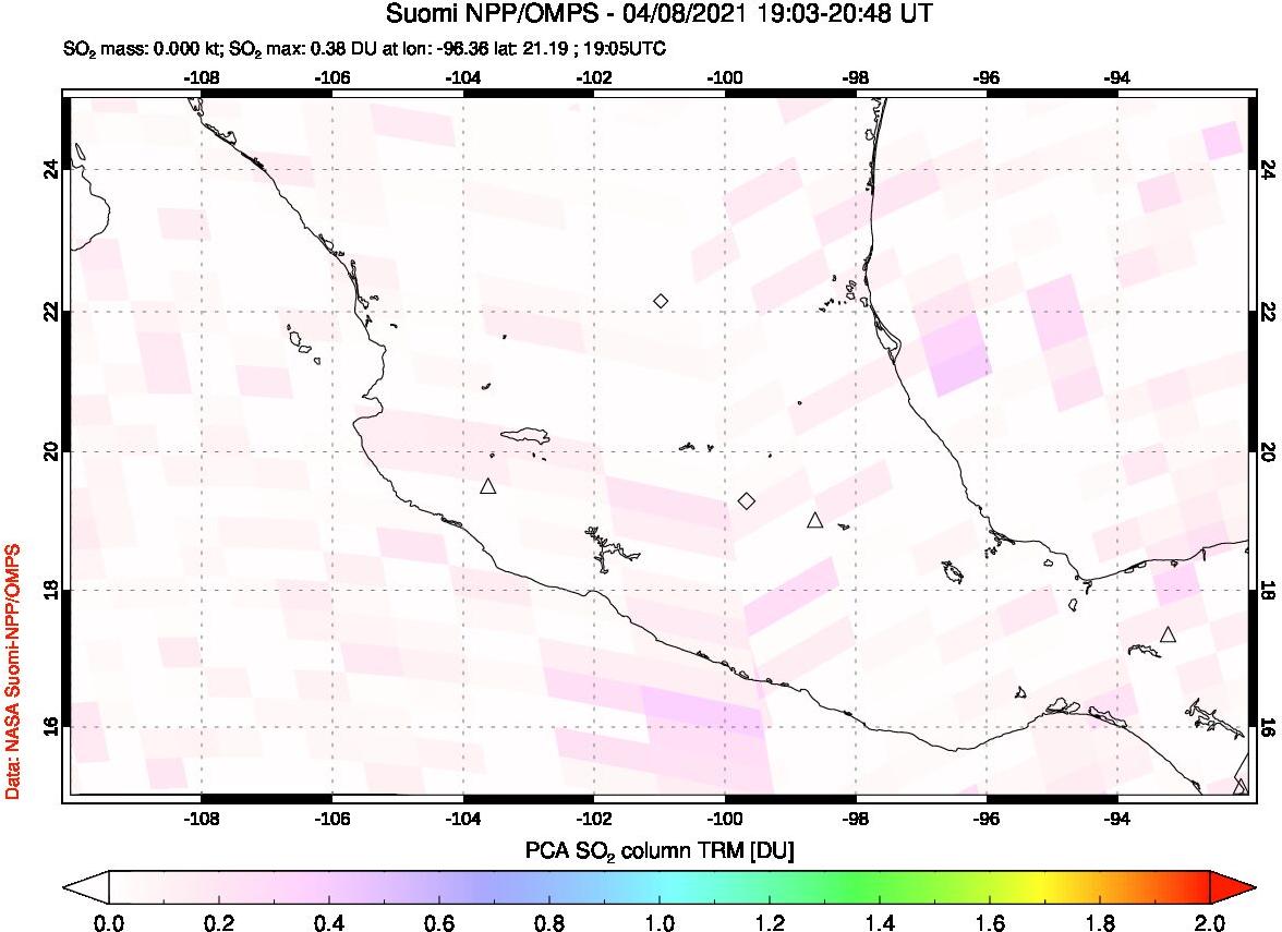 A sulfur dioxide image over Mexico on Apr 08, 2021.
