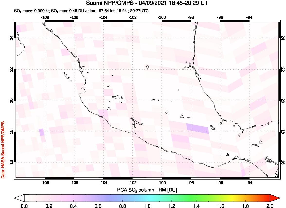 A sulfur dioxide image over Mexico on Apr 09, 2021.