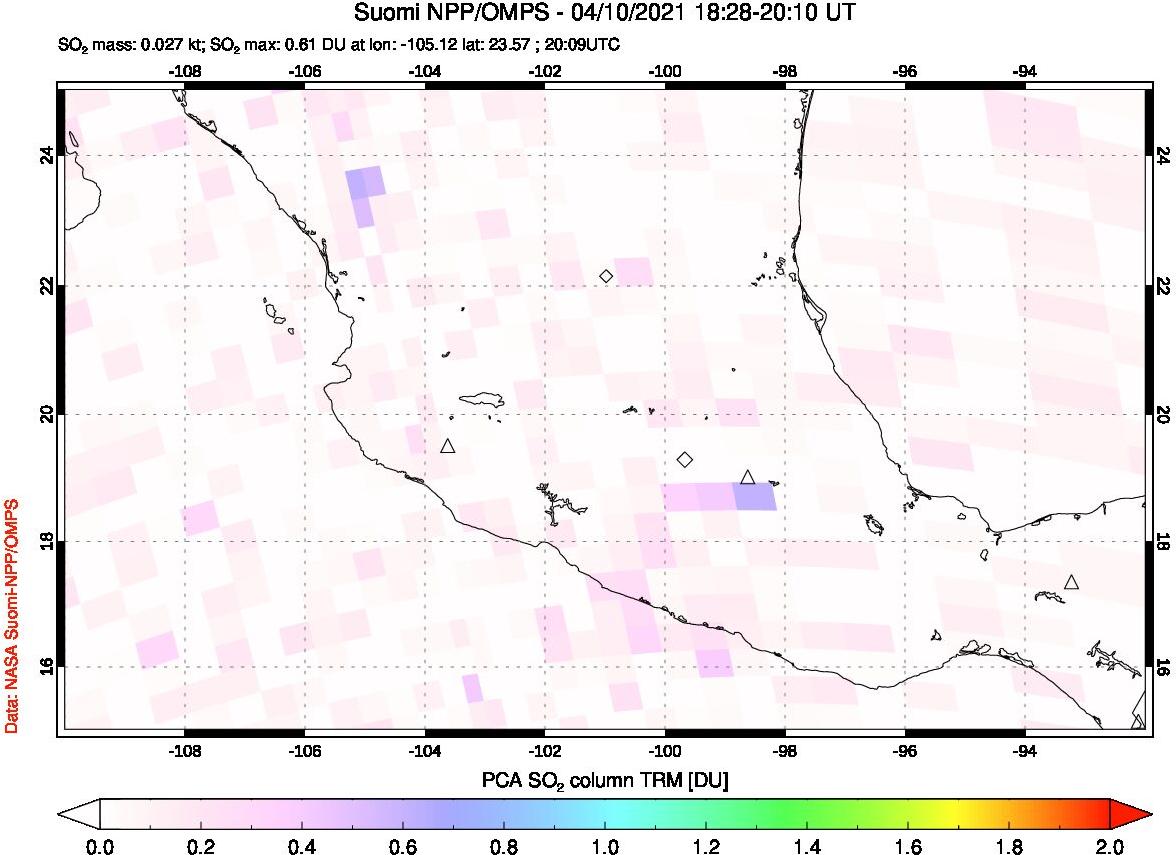 A sulfur dioxide image over Mexico on Apr 10, 2021.