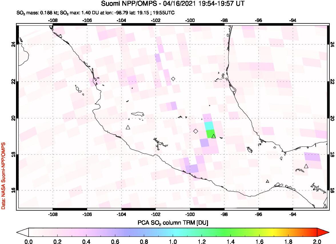A sulfur dioxide image over Mexico on Apr 16, 2021.