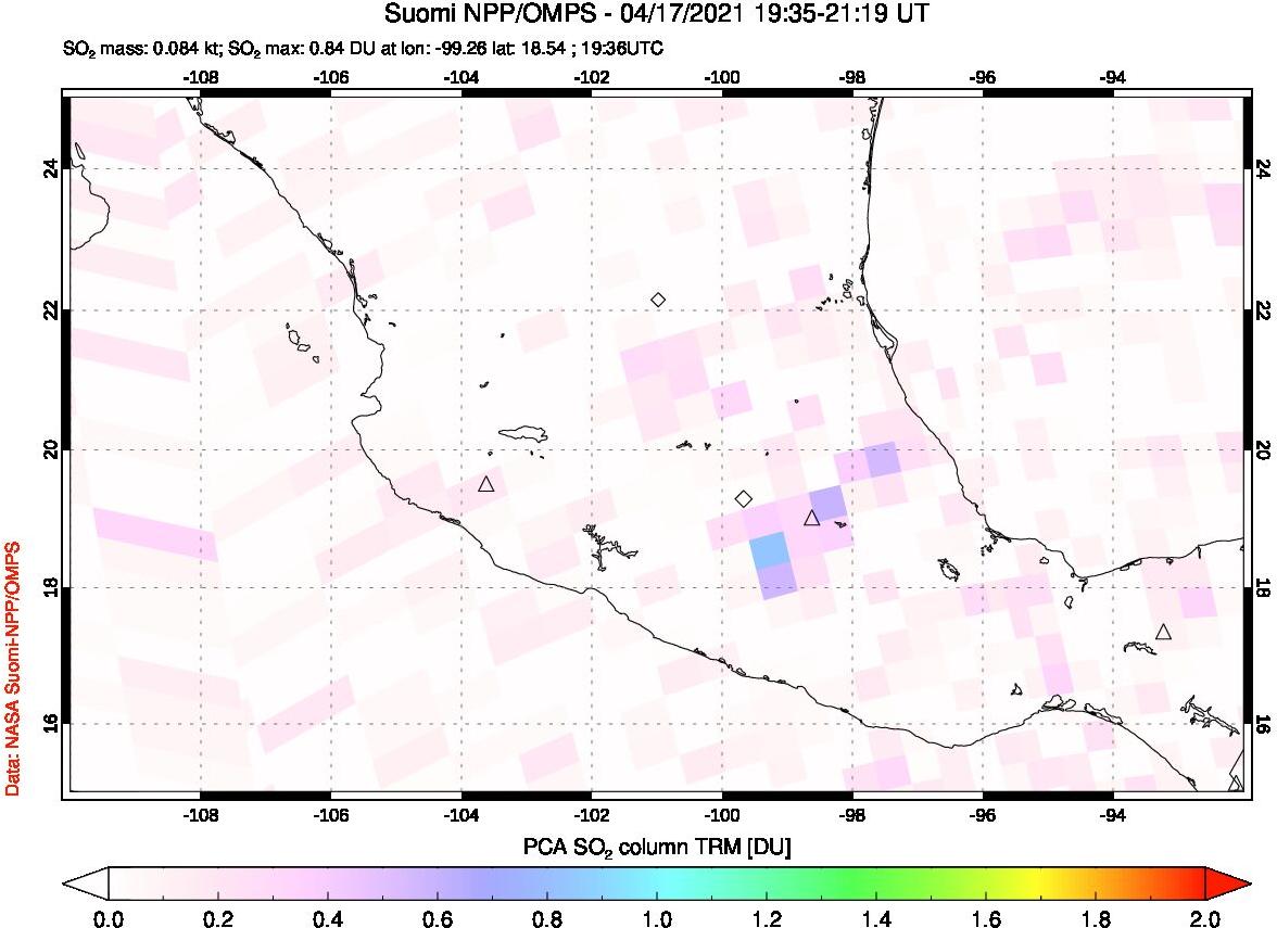 A sulfur dioxide image over Mexico on Apr 17, 2021.