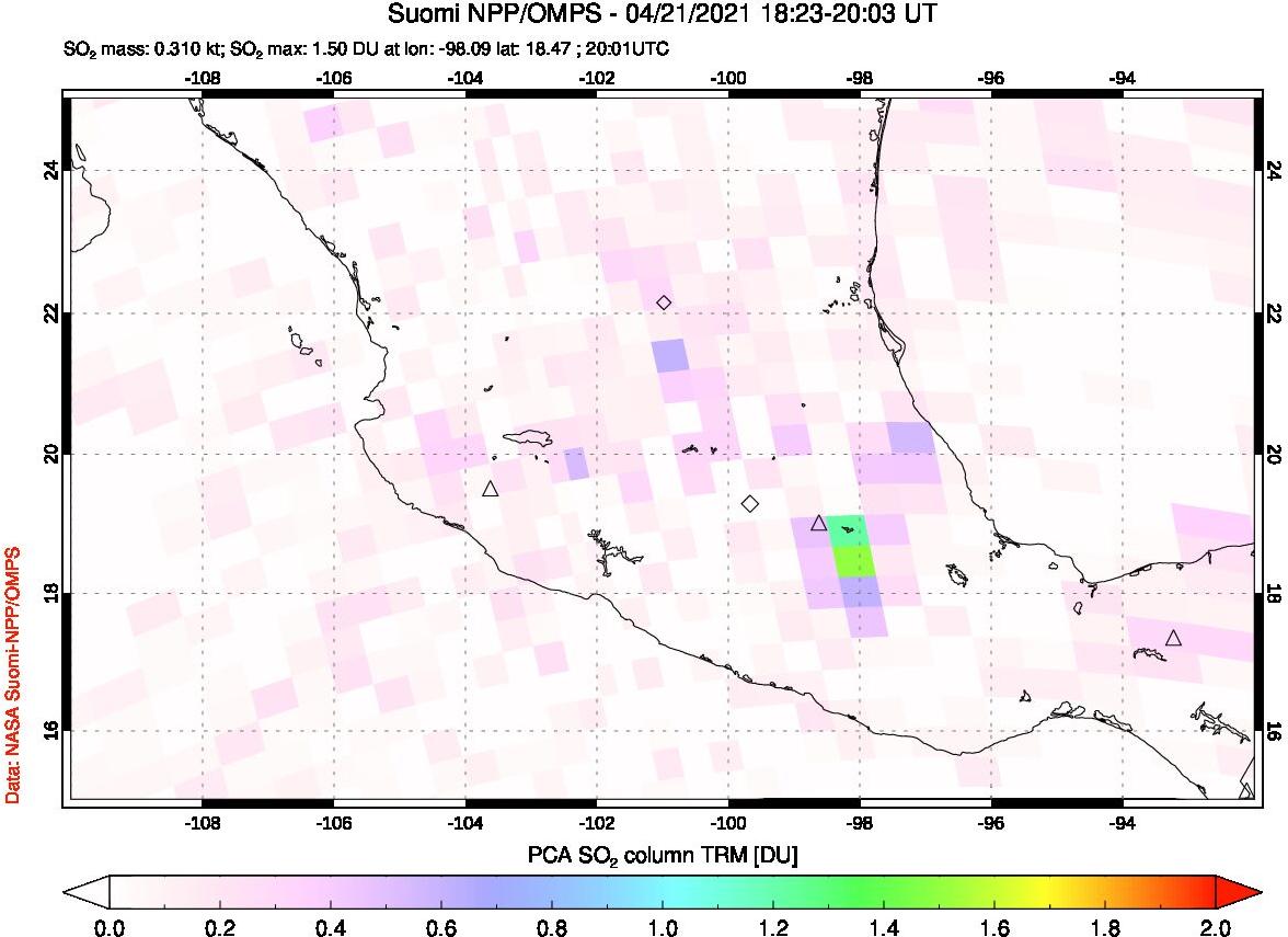 A sulfur dioxide image over Mexico on Apr 21, 2021.