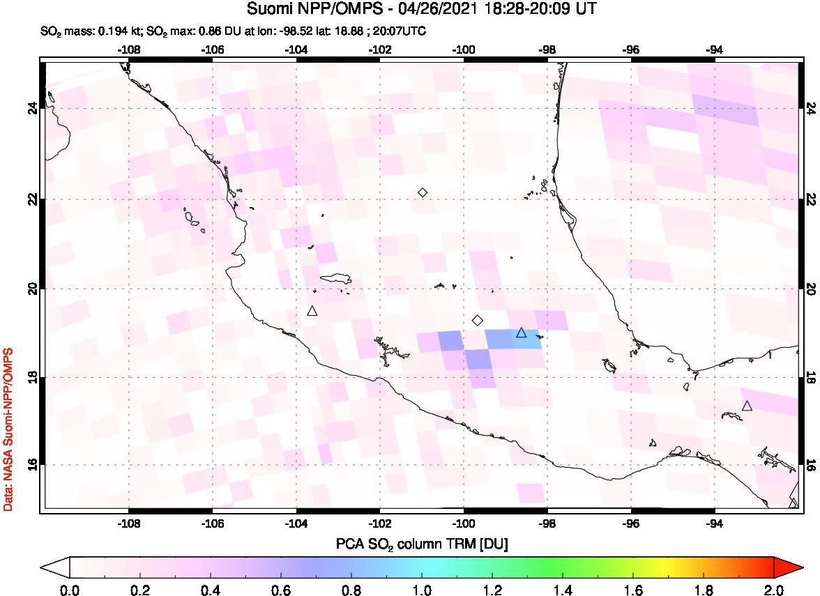 A sulfur dioxide image over Mexico on Apr 26, 2021.
