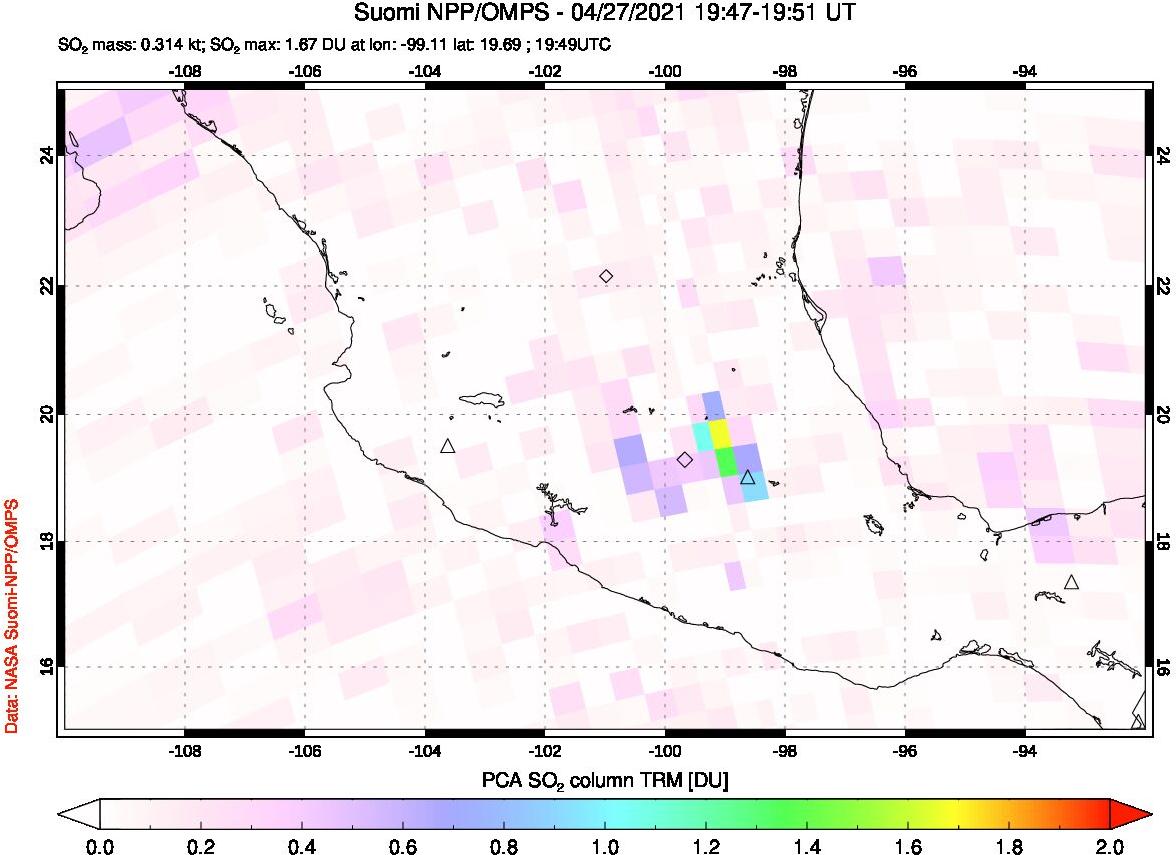 A sulfur dioxide image over Mexico on Apr 27, 2021.